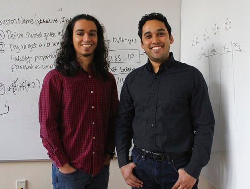 (AP Photo/Pat Eaton-Robb). In this Wednesday, Dec. 13, 2017 photo, Yale graduate students Michael Lopez-Brau, left, and Stefan Uddenberg pose at Yale University in New Haven, Conn. The pair helped create an internet browser extension, "Open Mind," with...
