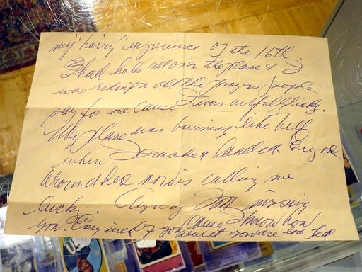 (AP Photo/David Sharp). This Dec. 22, 2017, photo shows part of a letter in Biddeford, Maine,,written by Boston Red Sox slugger Ted Williams the day after he crash-landed his airplane during the Korean War. Thirty-eight letters from Williams to his gir...
