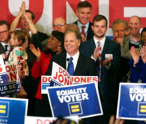 (AP Photo/John Bazemore, File). FILE - In this Tuesday, Dec. 12, 2017 file photo, Democrat Doug Jones speaks in Birmingham, Ala.  Roy Moore is going to court to try to stop Alabama from certifying Jones as the winner of the U.S. Senate race. Moore file...