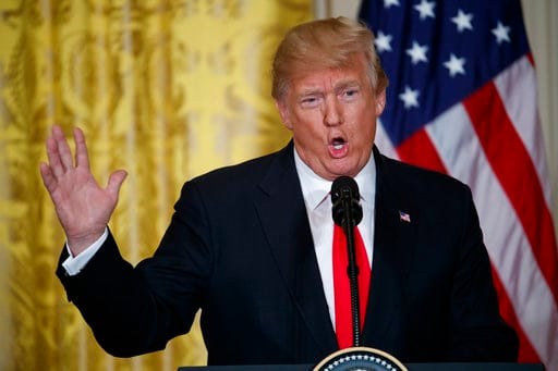 (AP Photo/Evan Vucci). President Donald Trump speaks during a news conference with Norwegian Prime Minister Erna Solberg in the East Room of the White House, Wednesday, Jan. 10, 2018, in Washington.