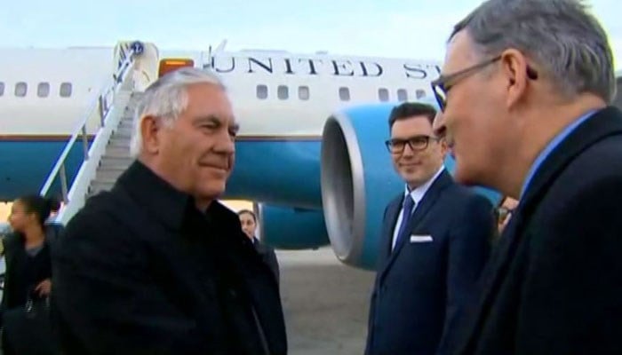 Secretary of State Rex Tillerson arrives in Vancouver, Canada, Monday to co-host the Vancouver Foreign Ministers' Meeting on Security and Stability on Korean Peninsula. (Source: CNN/POOL)
