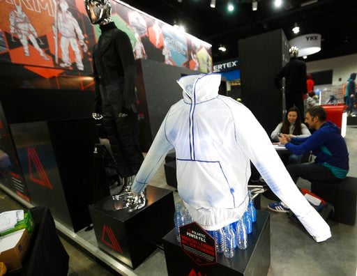 (AP Photo/David Zalubowski). A Polartec Power Fill jacket is on display at the company's booth at the opening of the Outdoor Retailers and Snow Show in the Colorado Convention Center Thursday, Jan. 25, 2018, in Denver. Three floors of all the latest pr...