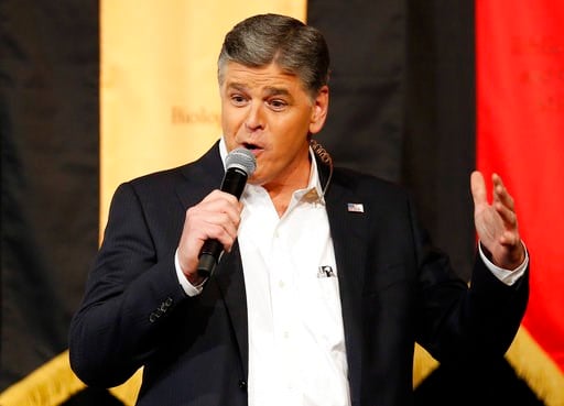(AP Photo/Rick Scuteri, File). FILE - In this March 18, 2016 file photo, Fox News Channel's Sean Hannity speaks during a campaign rally for Republican presidential candidate, Sen. Ted Cruz, R-Texas, in Phoenix.  The Twitter account for the conservative...
